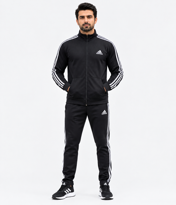 Men's Black Tracksuit with White Stripes