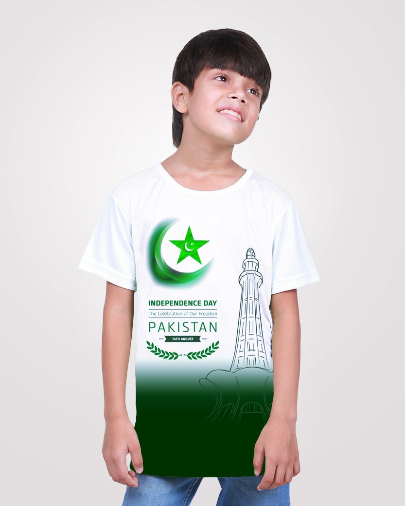 Find Pakistan Independence T-shirts for kids, perfect for boys and girls aged 3-12 years. These patriotic shirts are comfortable, stylish, and available for delivery all over Pakistan. Celebrate national pride with these special t-shirts for children. azadi tshirts