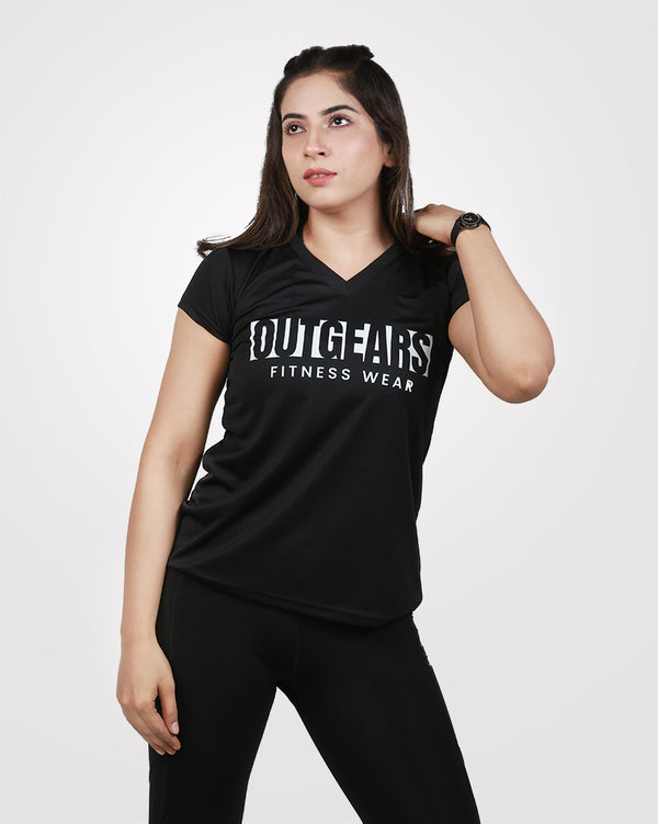 Womens V-Neck Dri-Fit Tees Black