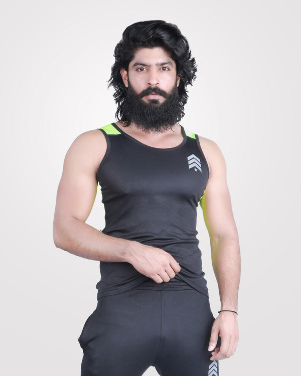 Mens Tank Top Black & Neon Green