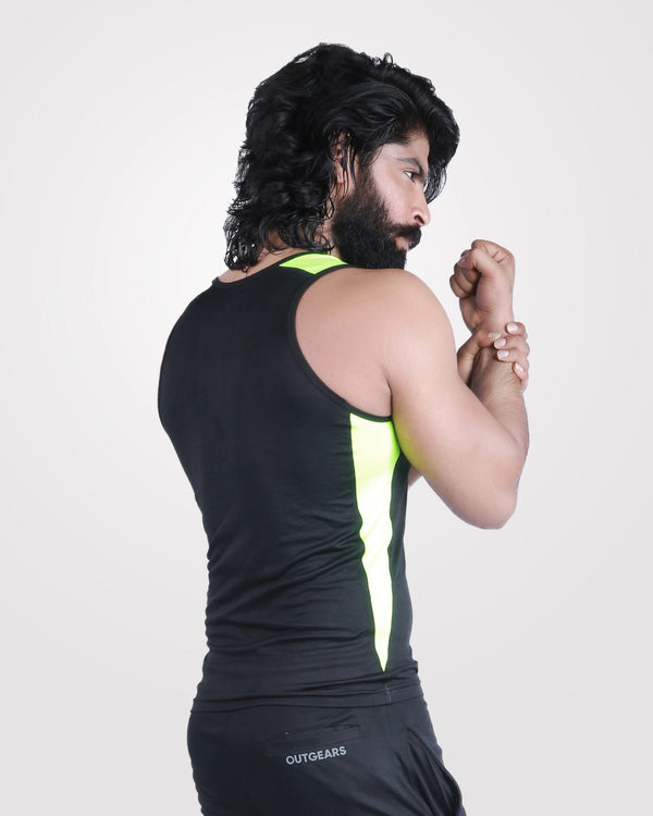 Mens Tank Top Black & Neon Green