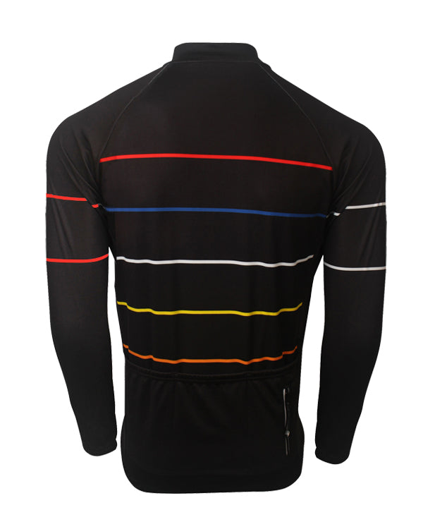 Black Winter Cycling Jersey Full Sleeves with Multi Stripes