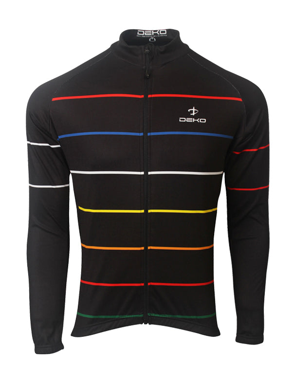 Black Winter Cycling Jersey Full Sleeves with Multi Stripes