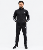 Men's Black Tracksuit with White Stripes