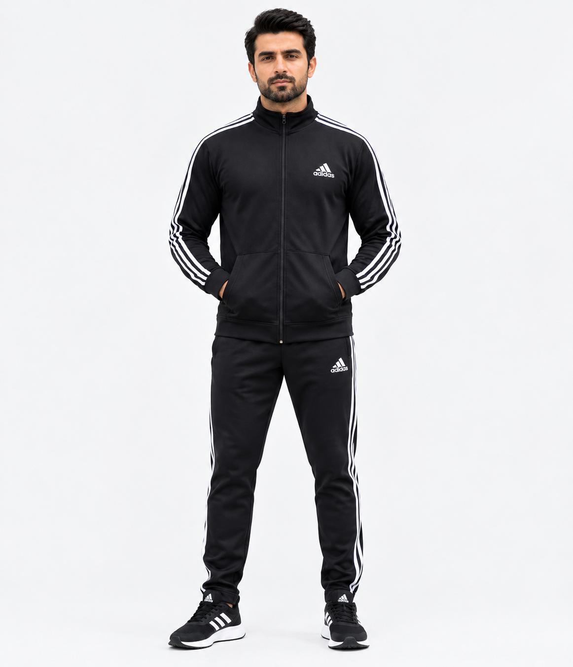 Men's Black Tracksuit with White Stripes