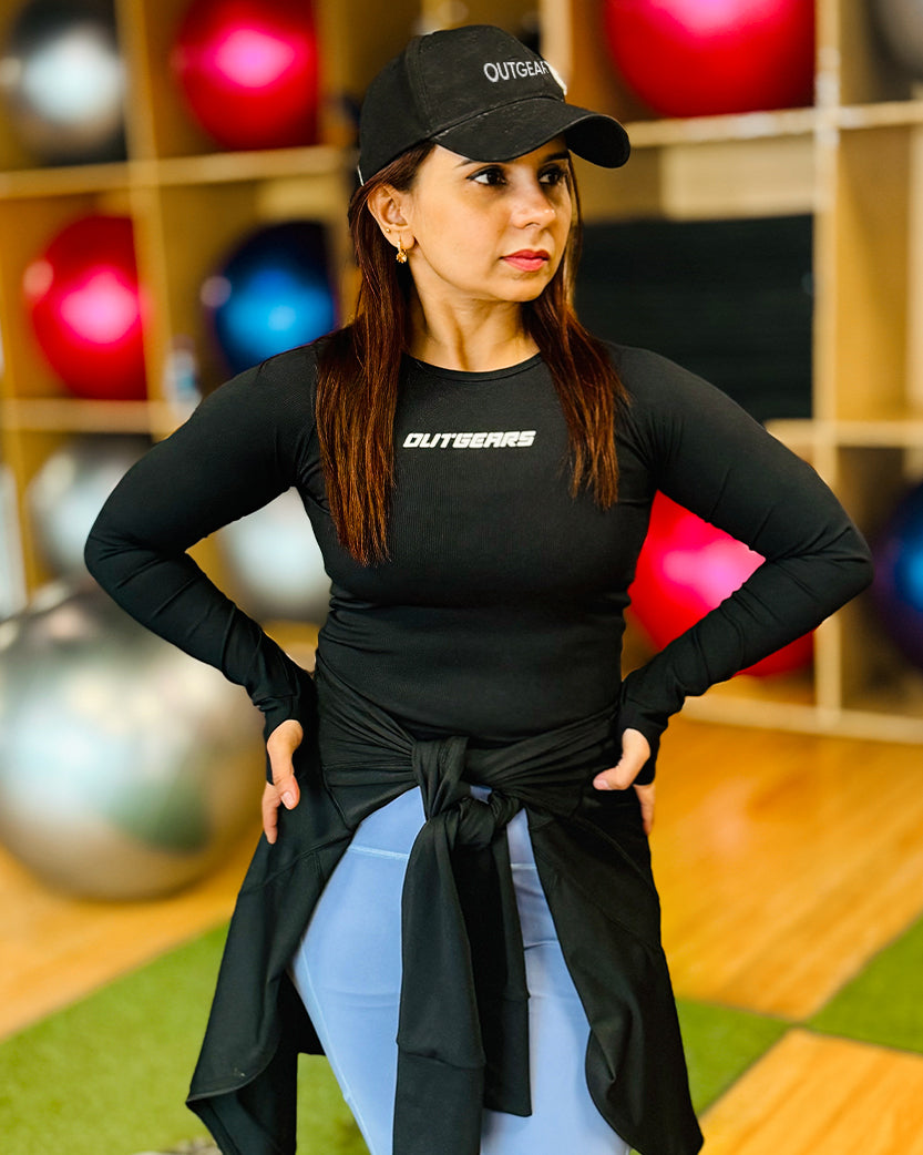 Cropped Long Sleeve Gym T-shirt Black