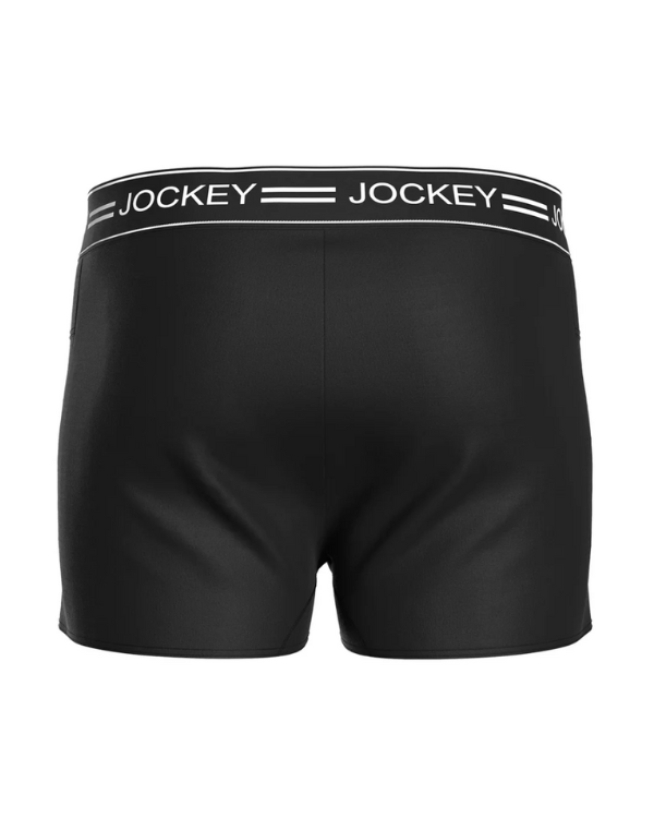 Black boxer briefs with Jockey waistband on a white background