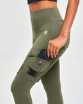 Women's Gym Cargo Tights Olive Green - Outgears Fitness