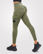 Women's Gym Cargo Tights Olive Green - Outgears Fitness
