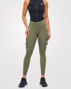 Women's Gym Cargo Tights Olive Green - Outgears Fitness