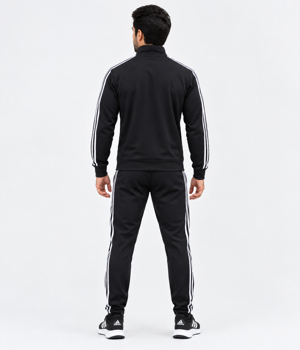 Men's Black Tracksuit with White Stripes