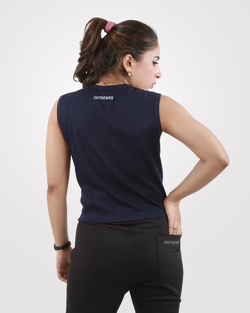 Rib Crop Tank Top Navy - Outgears Fitness