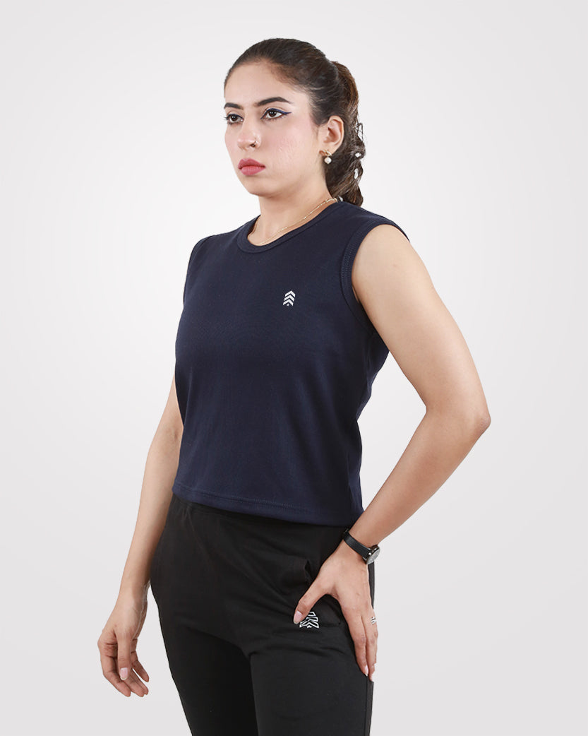 Rib Crop Tank Top Navy - Outgears Fitness