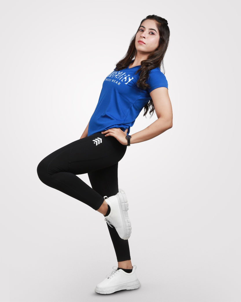 Womens V-Neck Dri-Fit Tees Blue - Outgears Fitness