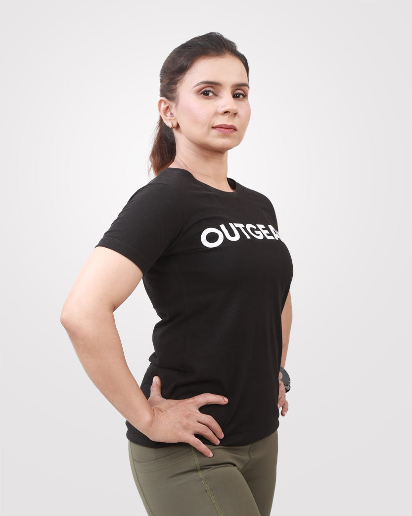 Women's Black Basic T-Shirt - Outgears Fitness