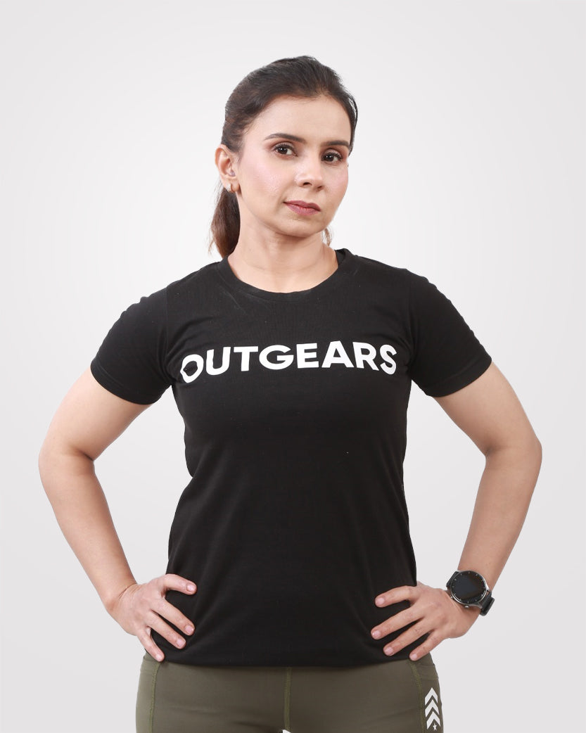 Women's Black Basic T-Shirt - Outgears Fitness