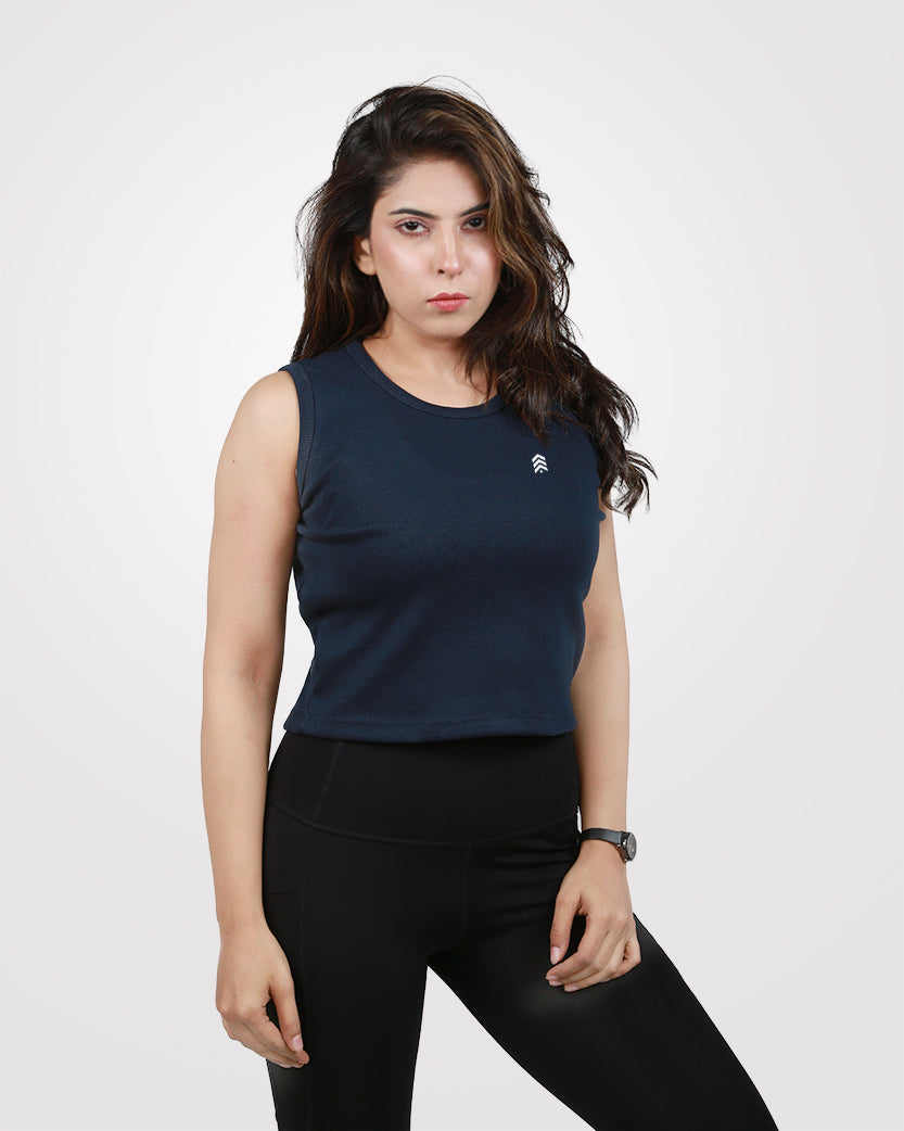 Rib Crop Tank Top Navy - Outgears Fitness
