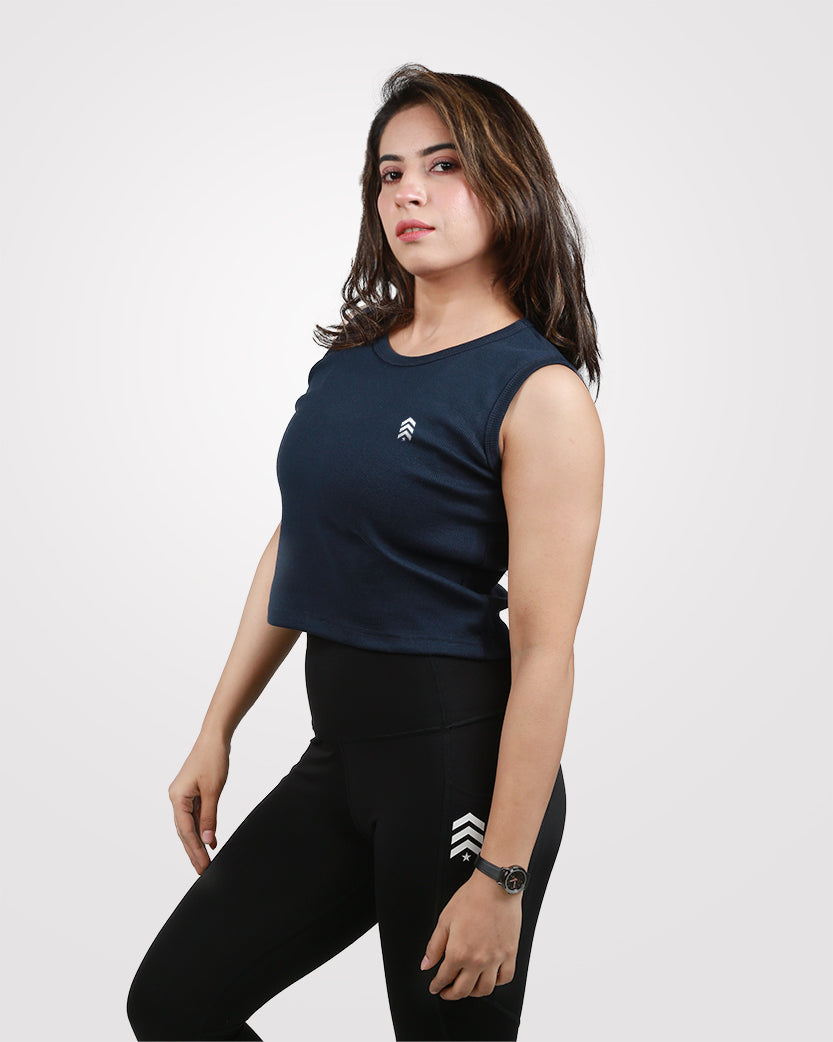 Rib Crop Tank Top Navy - Outgears Fitness