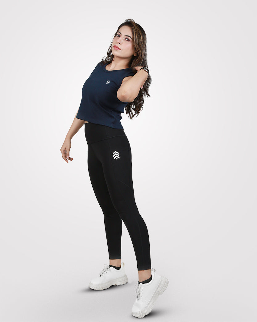 Rib Crop Tank Top Navy - Outgears Fitness