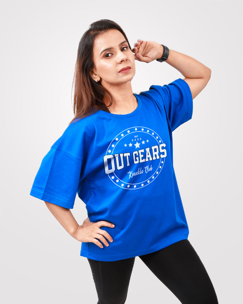 Women's Over Sized T-Shirt Blue - Outgears Fitness
