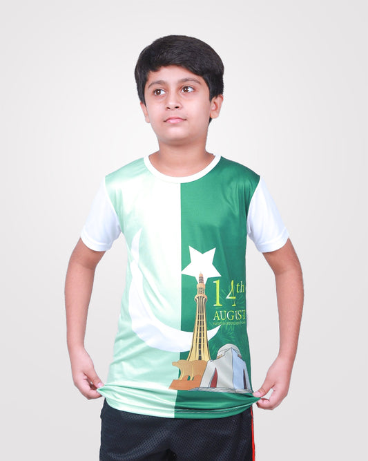 Find Pakistan Independence T-shirts for kids, perfect for boys and girls aged 3-12 years. These patriotic shirts are comfortable, stylish, and available for delivery all over Pakistan. Celebrate national pride with these special t-shirts for children. azdi tshirts