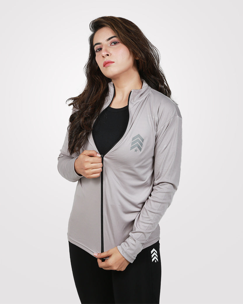 Gym Jacket For Women Gray - Outgears Fitness
