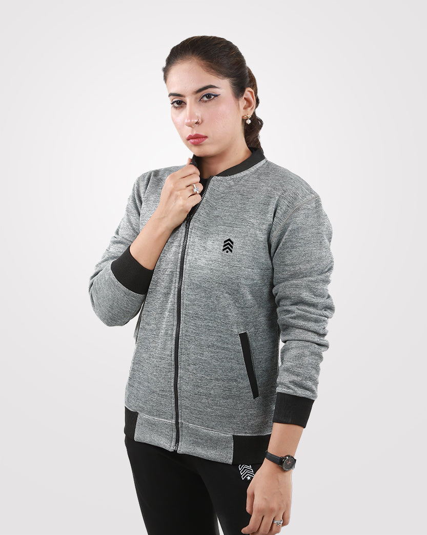 Women Bomber Jacket Gray 2.1 - Outgears Fitness