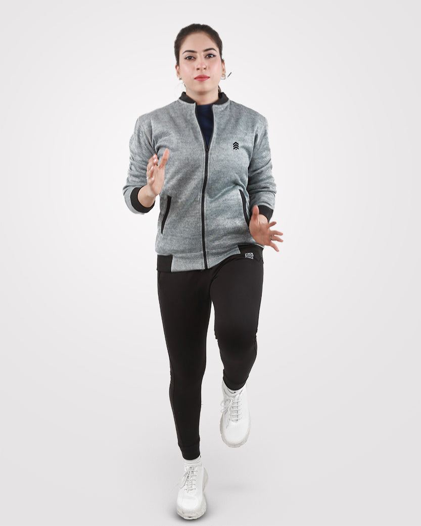 Women Bomber Jacket Gray 2.1 - Outgears Fitness