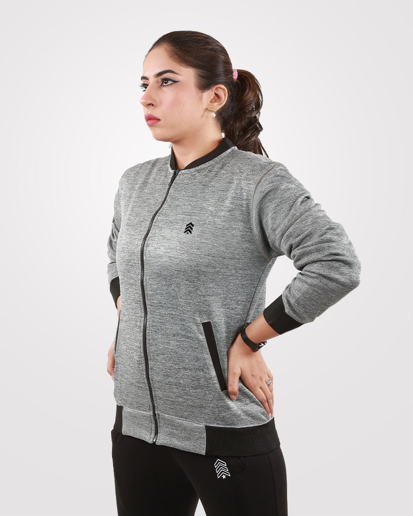 Women Bomber Jacket Gray 2.1 - Outgears Fitness
