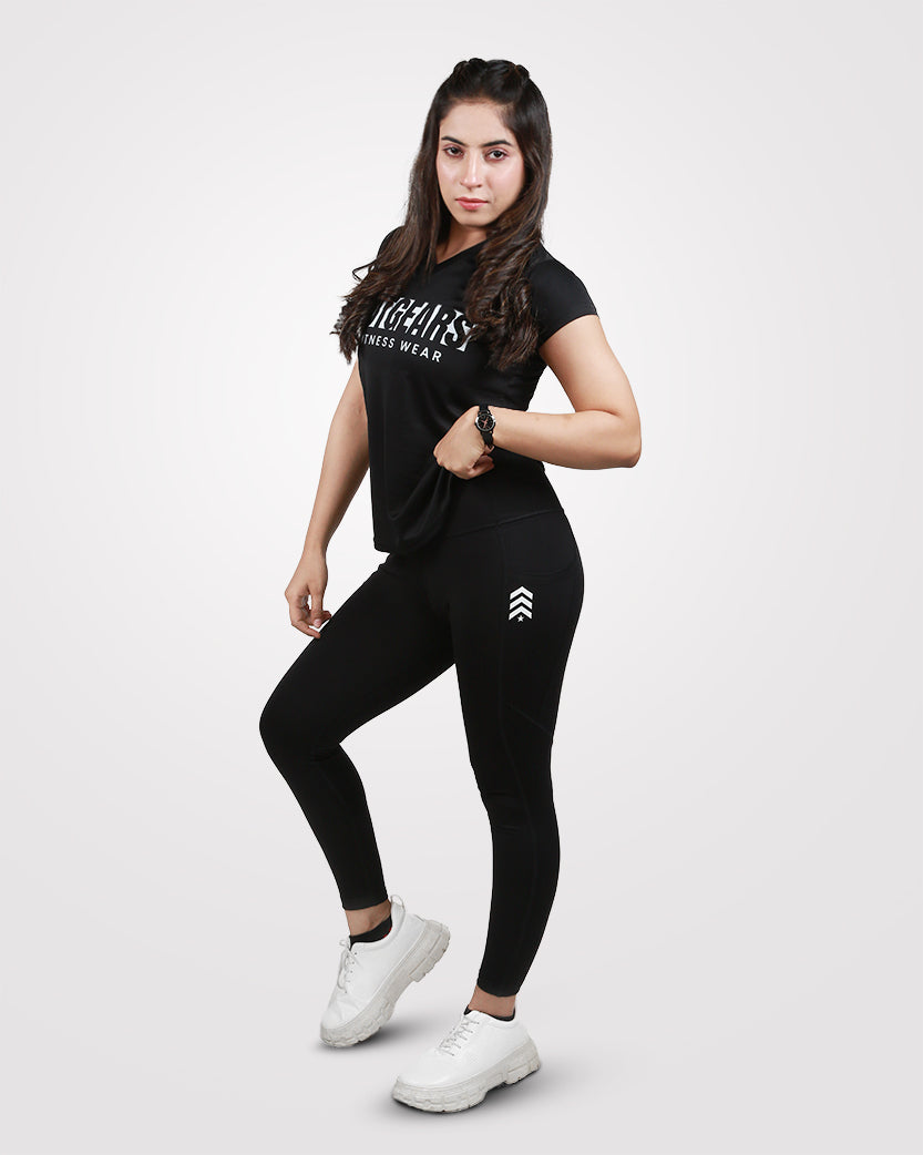 Womens V-Neck Dri-Fit Tees Black - Outgears Fitness