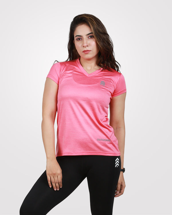 Women V-Neck Dri-Fit Tees Pink