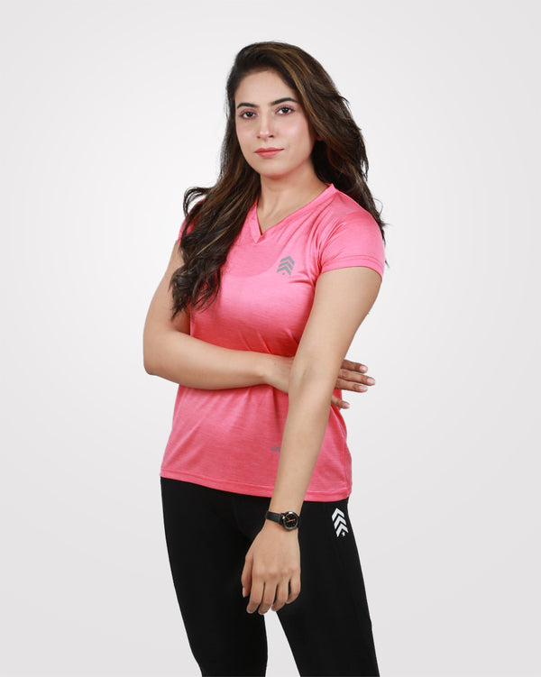 Women V-Neck Dri-Fit Tees Pink