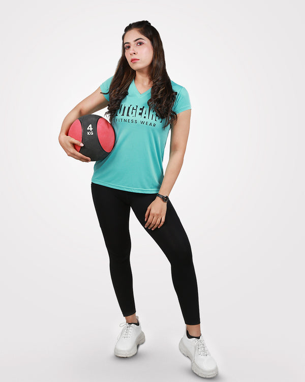 Women V-Neck Dri-Fit Tees Sea Green
