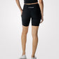 OutGears Fitness Wear Women's Bike Shorts in black, featuring a high-waist design, breathable fabric, and side pockets. Ideal for workouts, cycling, and yoga.