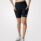 OutGears Fitness Wear Women's Bike Shorts in black, featuring a high-waist design, breathable fabric, and side pockets. Ideal for workouts, cycling, and yoga.