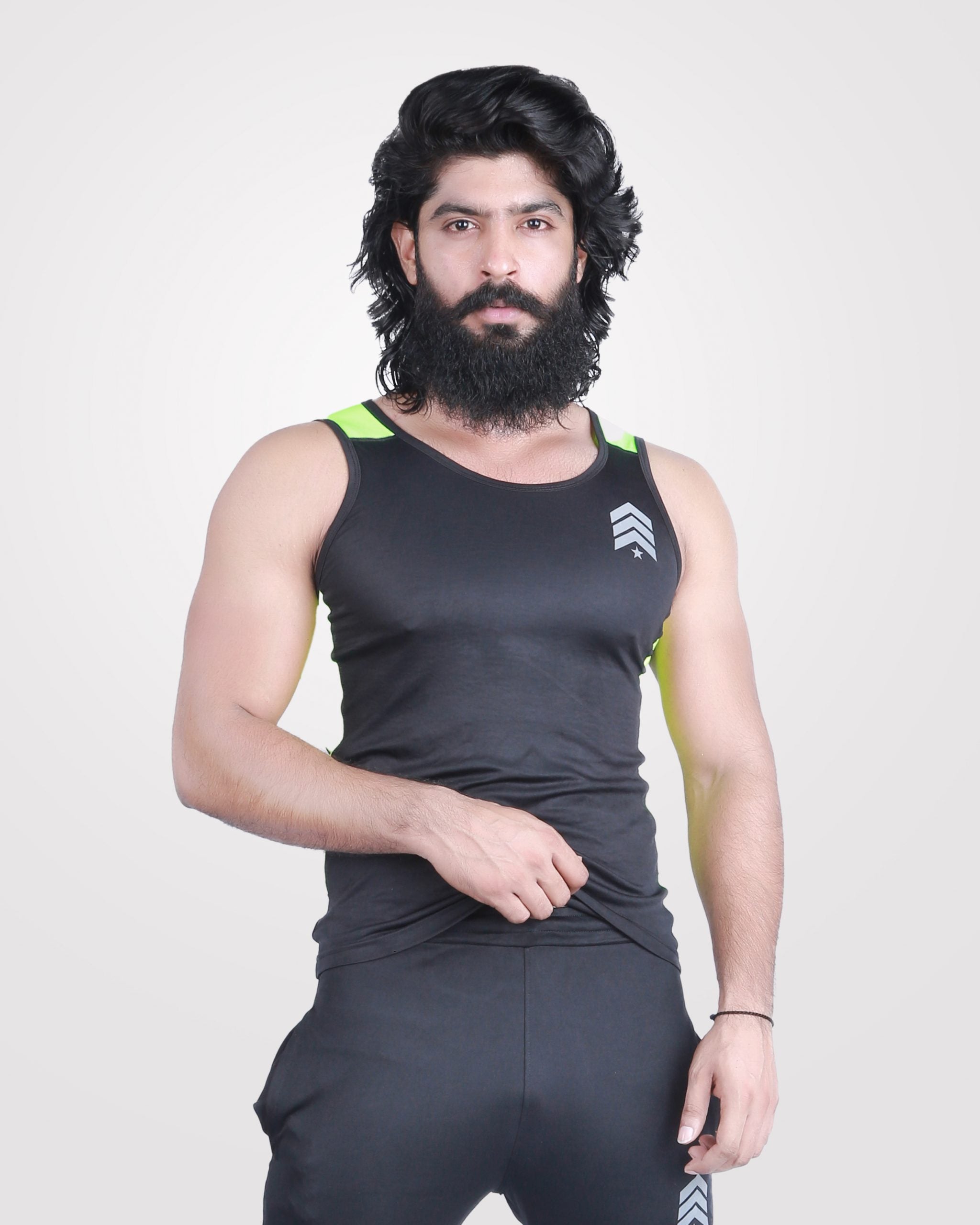 Mens Tank Top Black & Neon Green - outgearsfitness