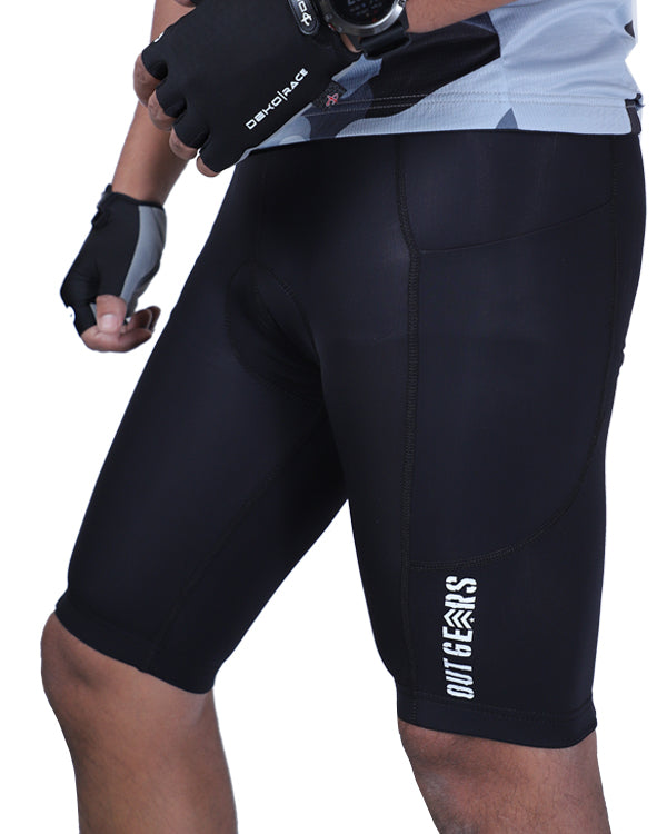 OutGears Black Cycling Padded Bib Shorts with Pocket