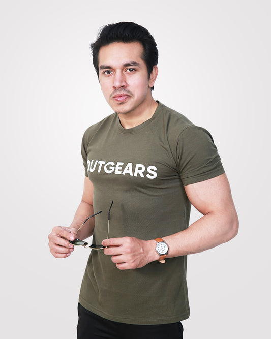 Men's Army Green Basic Cotton T-Shirt - Outgears Fitness