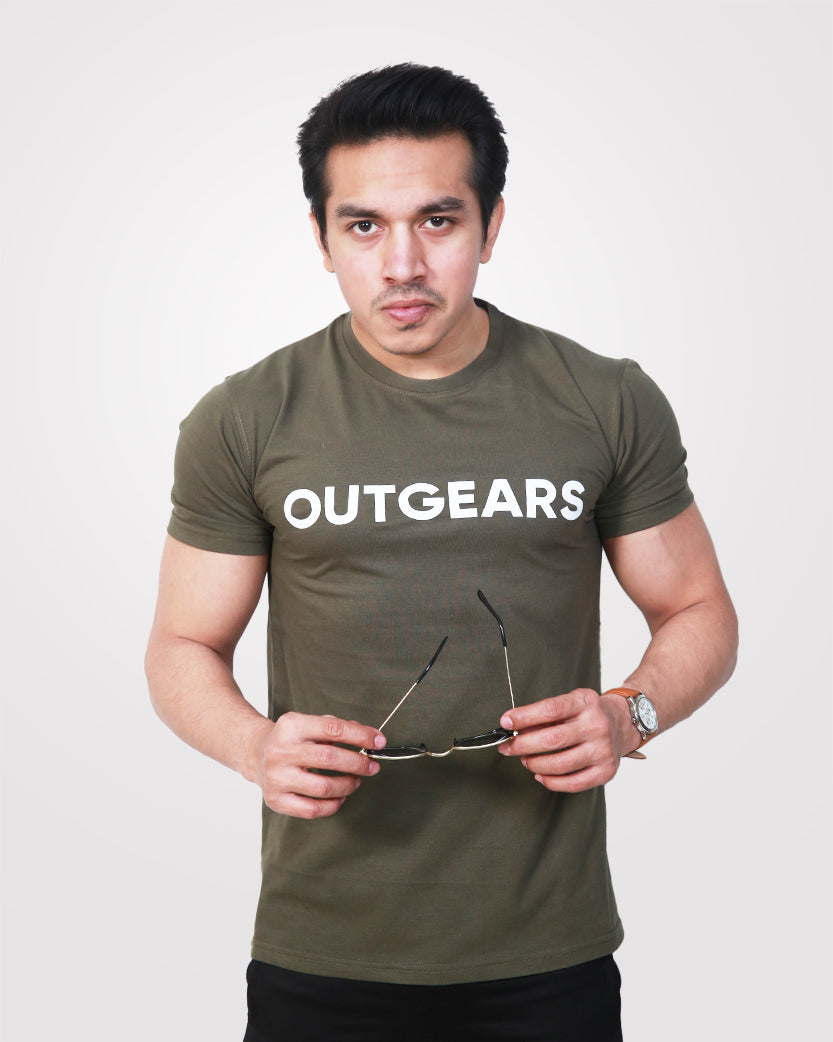 Men's Army Green Basic Cotton T-Shirt - Outgears Fitness