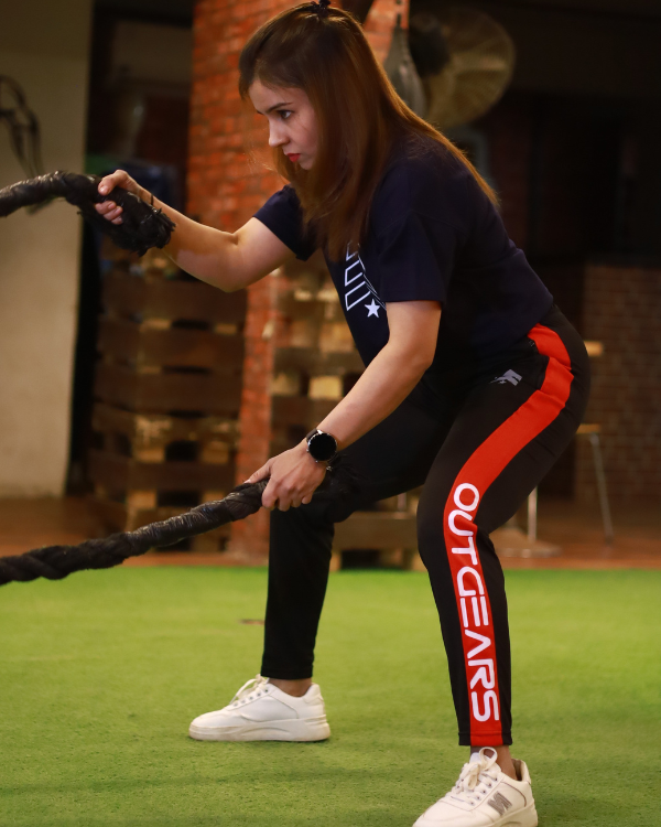Women's Slim Fit Trouser With Red Panel - Outgears Fitness