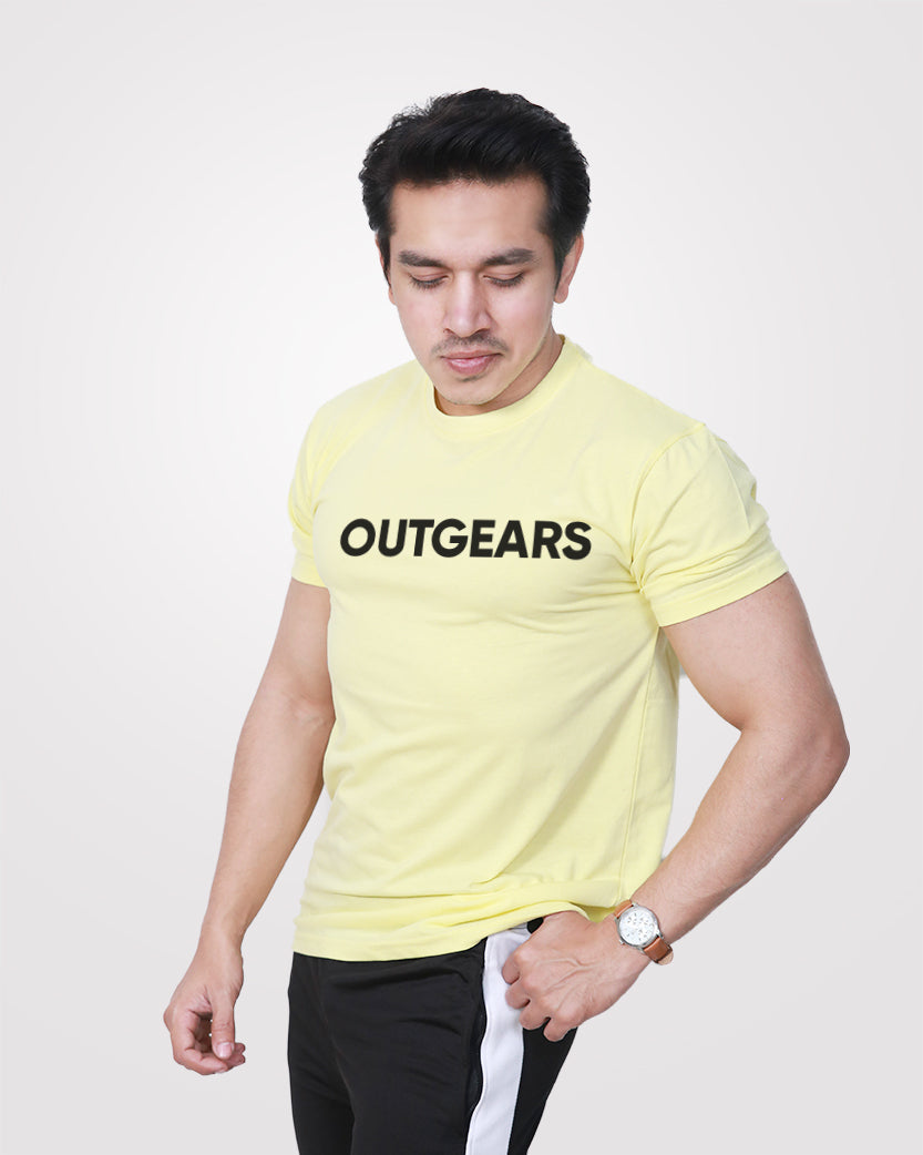 Men's Yellow Basic Cotton T-Shirt - Outgears Fitness
