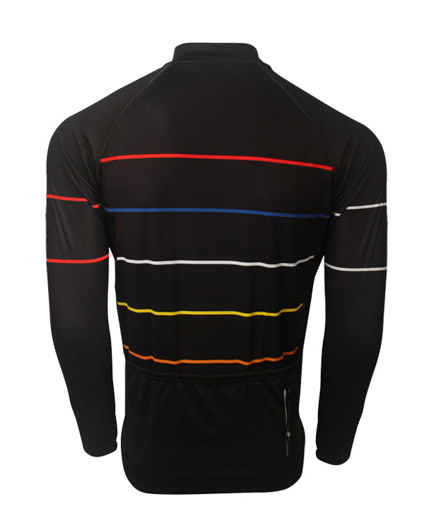 Black Winter Cycling Jersey Full Sleeves with Multi Stripes - outgearsfitness