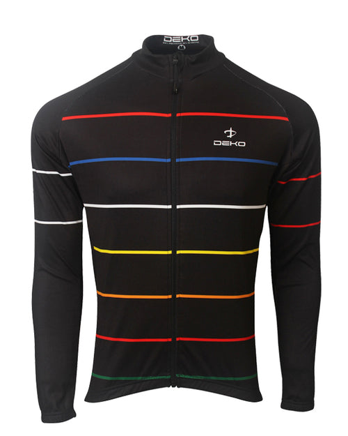 Black Winter Cycling Jersey Full Sleeves with Multi Stripes - outgearsfitness