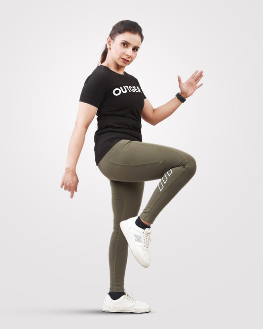 Women's Gym Tights Olive Green - Outgears Fitness