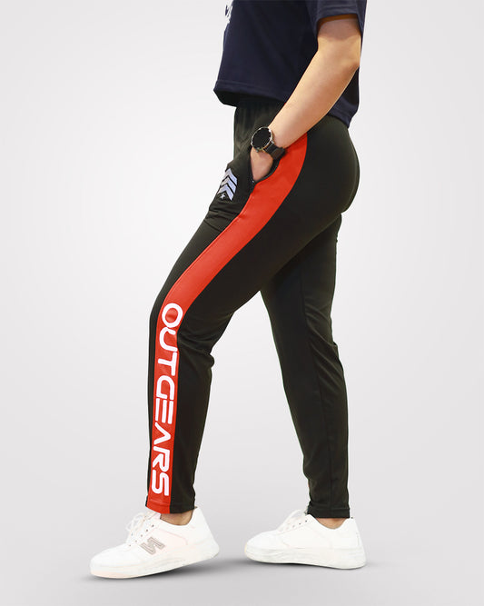Women's Slim Fit Trouser With Red Panel - Outgears Fitness