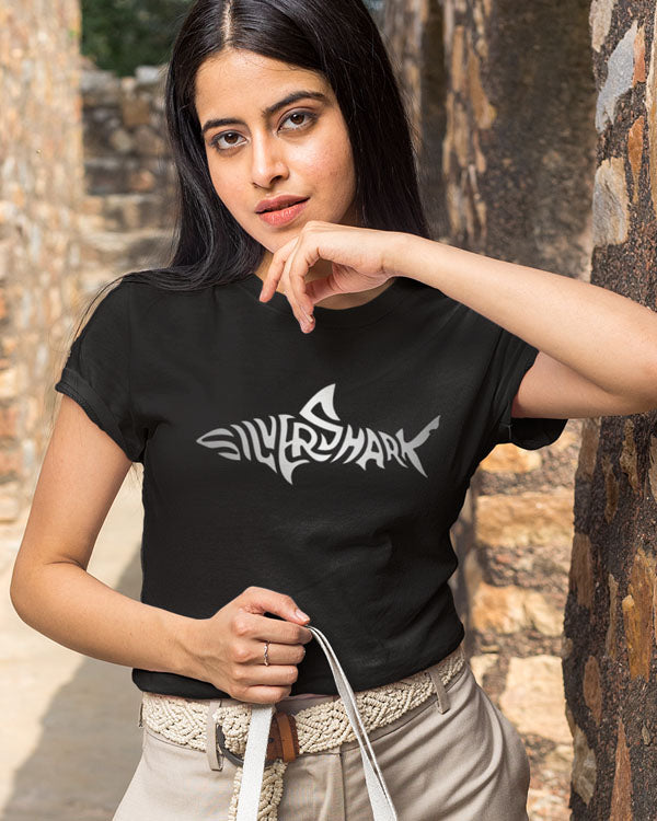 Women’s Silver Shark T Shirts Half Sleeves - Outgears Fitness